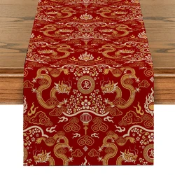 Chinese Style Festive Animal Dragon Ethnic Table Runners Washable Dresser Dining Coffee Table Runner Wedding Holiday Party Decor