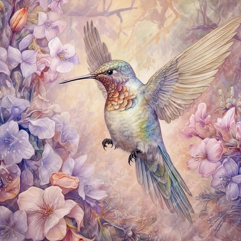 Three Ratels QMH54 Elegant hummingbird in wisteria flower art wall stickers for home decoration waterproof self-adhesive