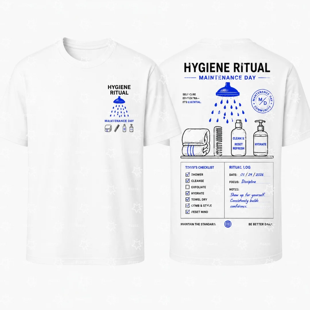 Unisex Hygiene Ritual Maintenance Day Graphic T‑Shirt Aesthetic Self‑Care Slogan Print Short‑Sleeve Tee Cotton Streetwear