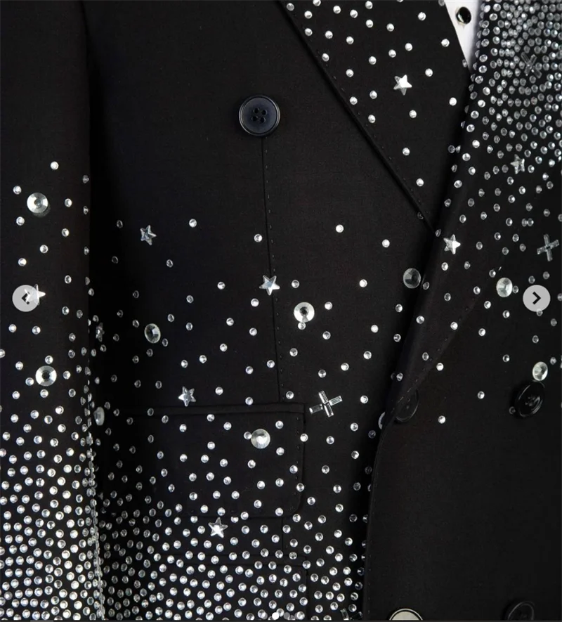 الفاخرة الرجال الدعاوى مجموعة 2 قطعة السترة + بانت بلورات العريس الزفاف سهرة مزدوجة الصدر مخصصة مكتب رسمي سترة بنطلون #3