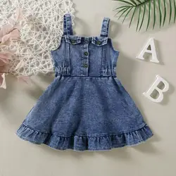 Baby girl baby clothes solid color halter denim dress best gift for baby