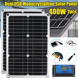 200W 400W Solar Panel 18V Monocrystalline Solar Cell +10A-100A Controller USB Solar Charger Outdood Power Bank for Phone Camping