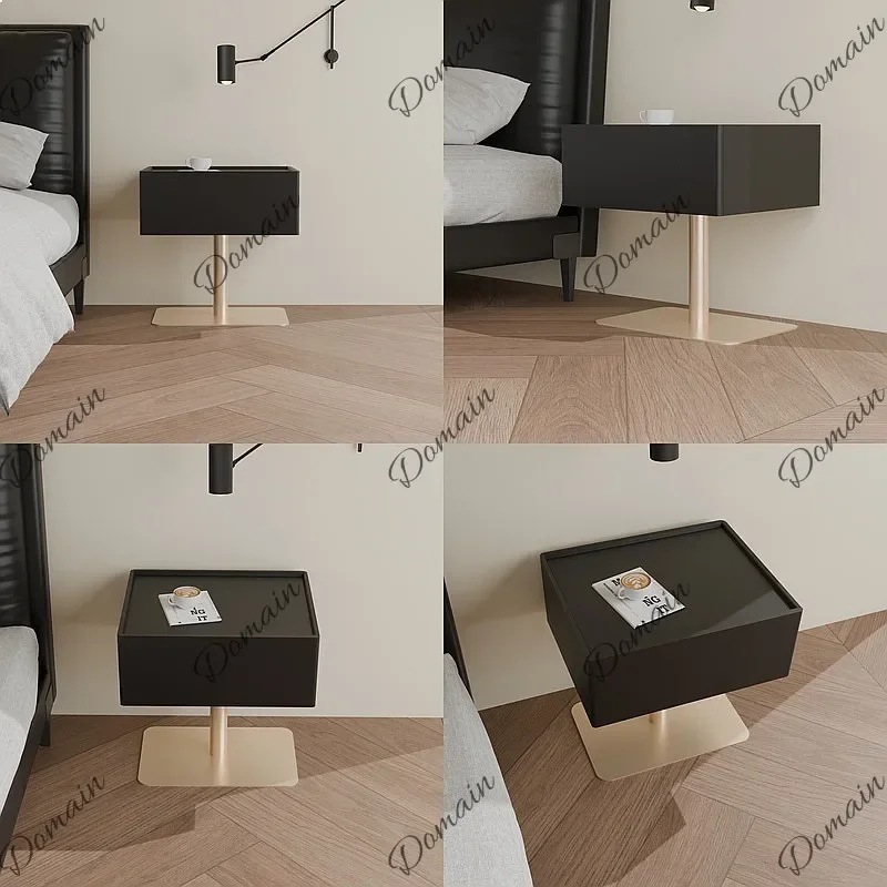 BJ Modern Minimalist Nightstand With Metal Base, Luxury LED Sensor Light, Creative Bedside Storage Cabinet For Bedroom
