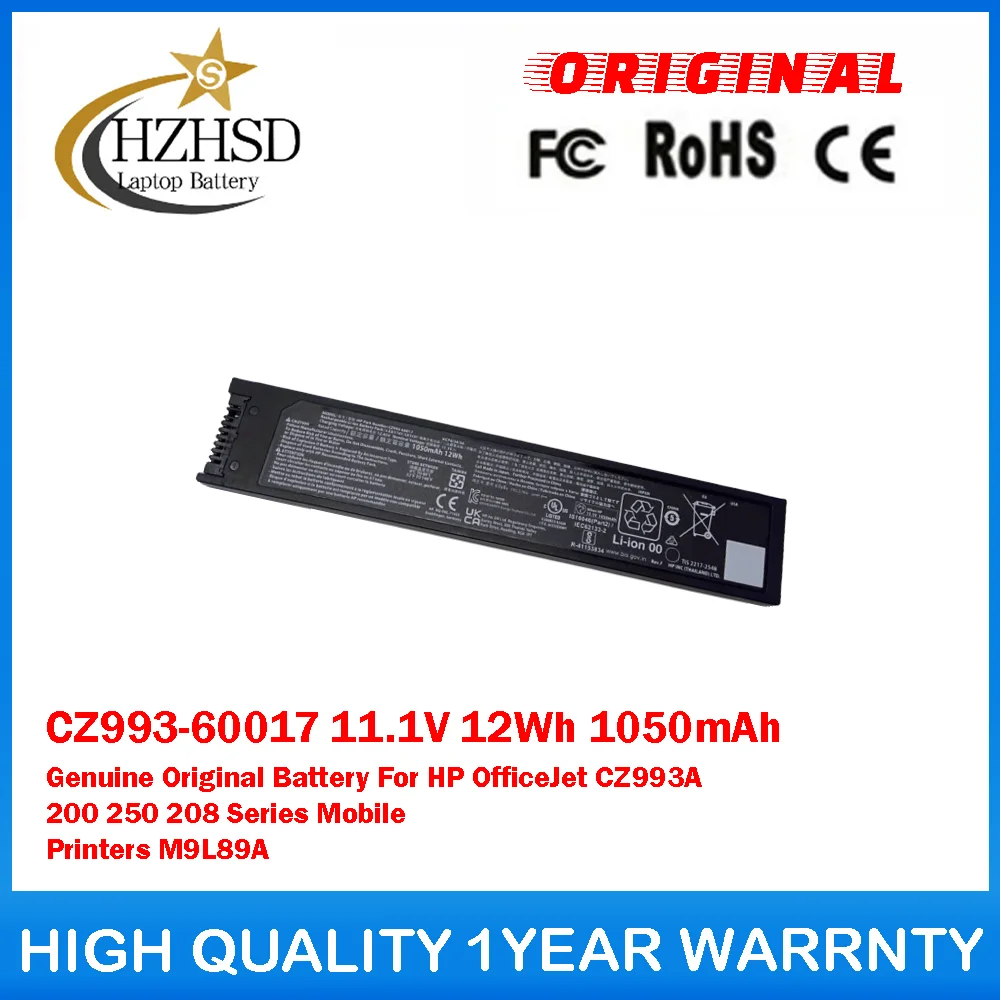 

CZ993-60017 Оригинальный аккумулятор 11,1 В, 12 Втч, 1050 мАч для мобильных принтеров серии HP OfficeJet CZ993A 200 250 208 M9L89A