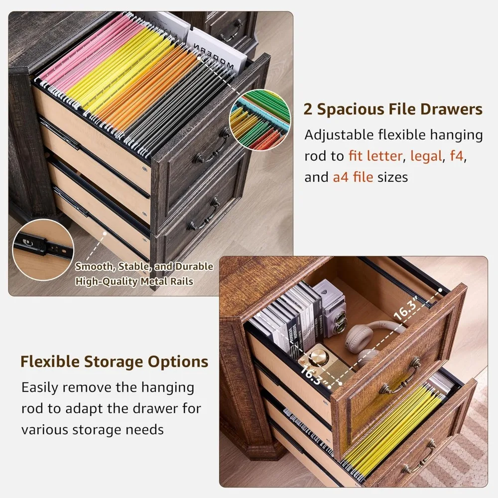 خزانة كتب مكونة من 6 طبقات مع درجين للملفات، ورف كتب للمزرعة بطول 72 بوصة مع مساحة تخزين وأرفف قابلة للتعديل، وأرضية خشبية قائمة #4