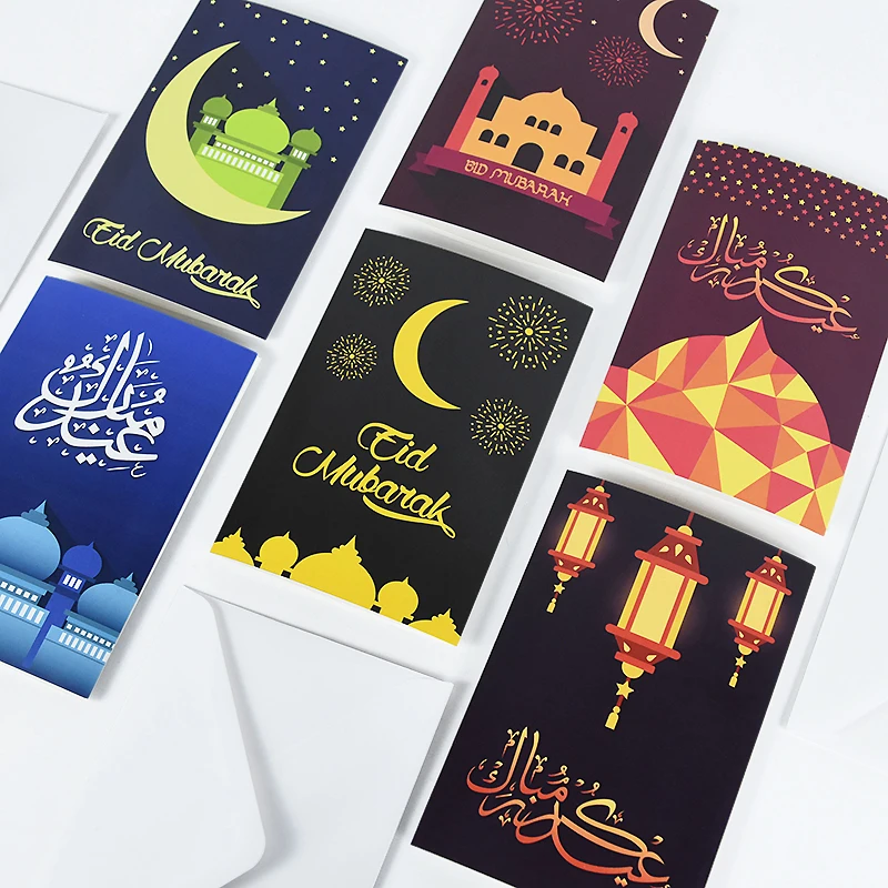 18Pcs/Set Eid Mubarak Greeting Cards Eid al-Fitr Greetings Cards Ramadan Note Cards with Envelopes Muslim Islamic Party Supplies