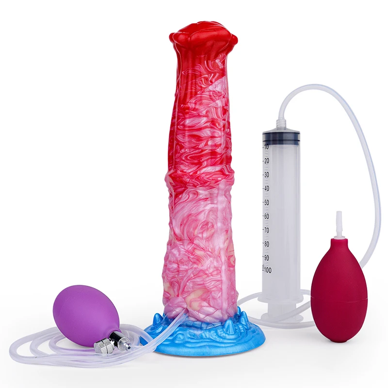 26*5.2cm Soft Large Horse Dildo Inflatable Penis Squirting Dick Women Masturbator Blow-Up Sex Toys for Pussy Anal Penetration
