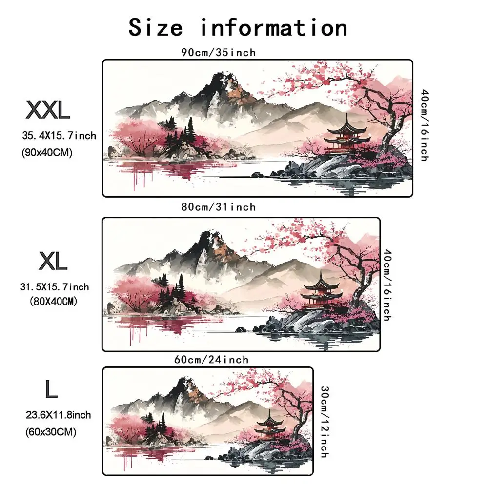 Chinese scenery Mouse Pad Large Gaming Office Stitched Edges and Non-Slip Rubber Base Extended Keyboard Mousepads Long Desk Mat