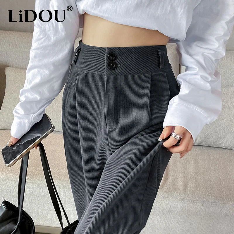 Spring Autumn New Solid Fashion Korean Vintage Long Pants Man Loose Casual Wide Leg Pants High Waist Corduroy Streetwear Clothes