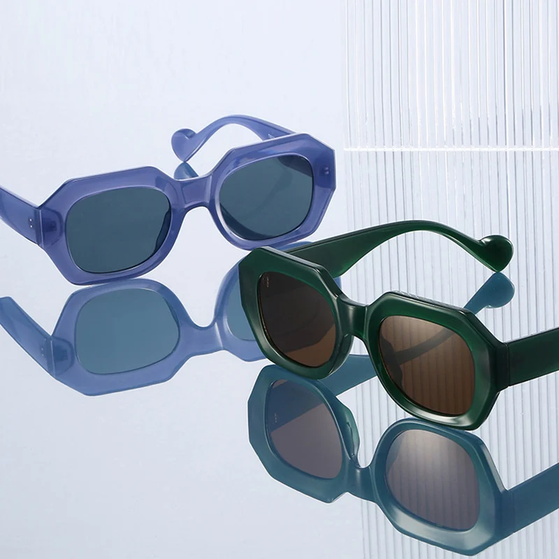 نظارات شمسية مربعة مضلعة جديدة من SO&EI للنساء، ظلال أزرق وأخضر UV400