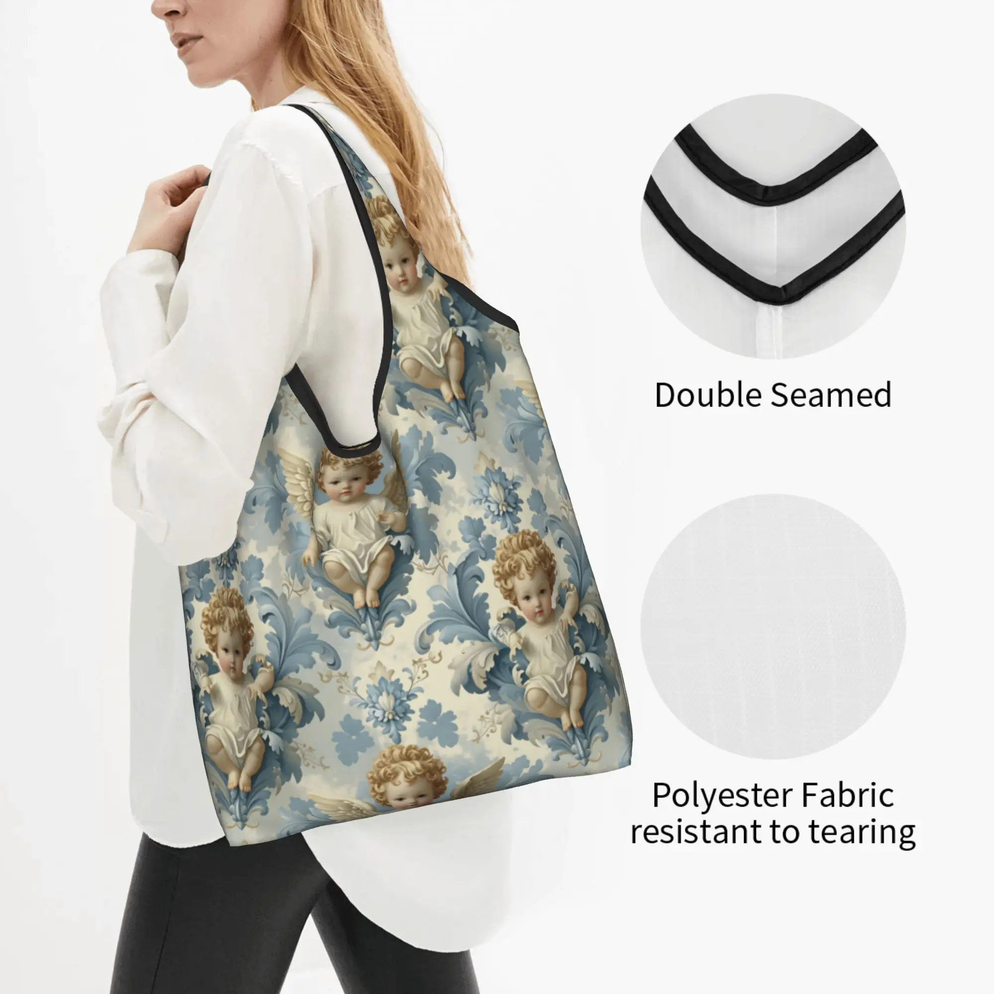 Fashion Victorian Renaissance Angel Rococo  Shopping Tote Bags Portable Heavenly Cherubs  Groceries Shoulder Shopper Bag