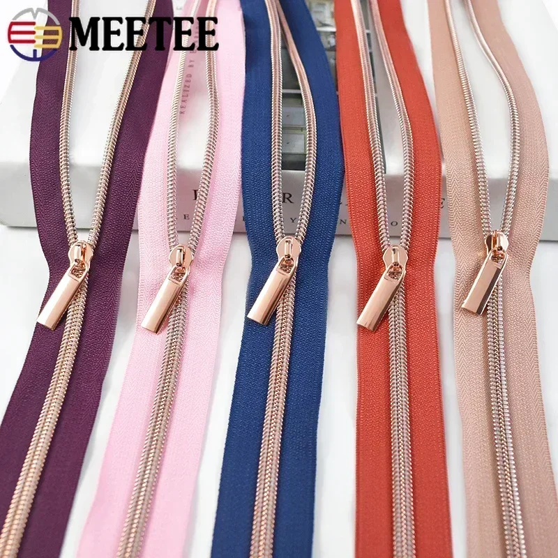 1-5M 5# RoseGold Nylon Zipper Sliders Bag Shoes Zippers Tape Per Meter Zips Pulls Heads Purse Repair Kit DIY Sewing Accessories