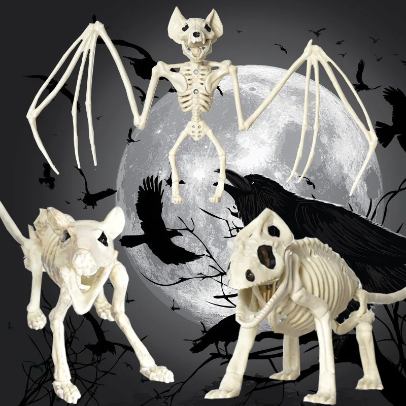 Halloween Animal Skeletons,Bat Spider Scorpion Fish Skeleton Model Creepy Skull Skeleton Family Halloween Atmosphere Decoration