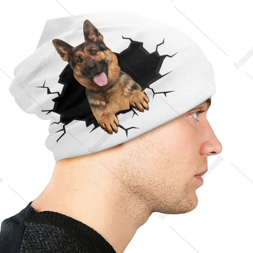 مخصص الراعي الألماني ثلاثية الأبعاد ملصق بونيه أوم الهيب هوب متماسكة قبعة للرجال النساء الخريف الشتاء الدافئة الكلب عاشق GSD بيني قبعات #3