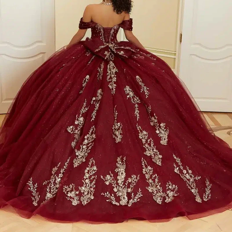 Black Princess Quinceanera Dress Off Shoulder Gold Lace Applique Beading Tull Corset Sweet 16 Birthday Party Gown Vestido De 15