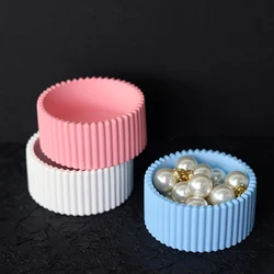 Round Striped Storage Box Silicone Mold DIY Handmade Cement Gypsum Epoxy Resin Flowerpot Candle Jar Mould Home Craft Decoration