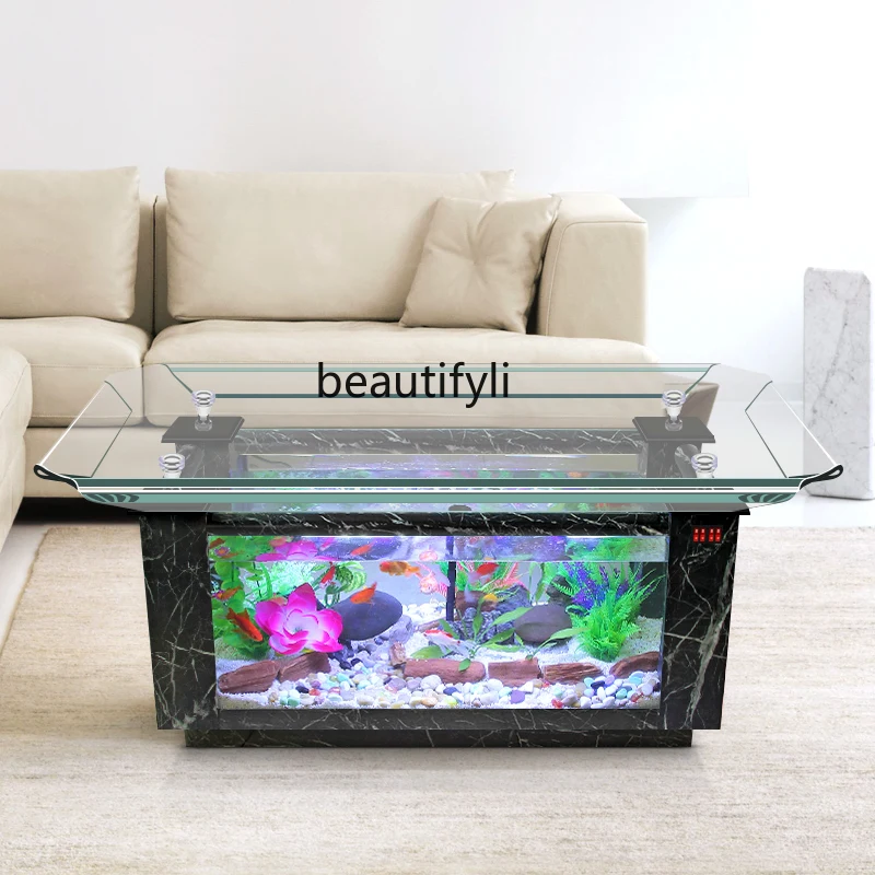 Tea Table Fish Tank Aquarium Ecological Living Room Home Office Glass Tea Table Turtle Jar Bottom Filter Grass Tank