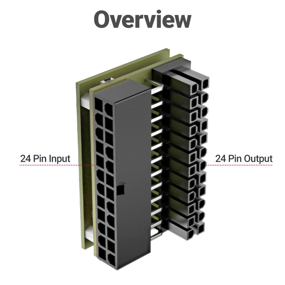 JEYI ATX 24Pin 90° RGB Adapter, 18 Light Modes Female to 24Pin Male 90 Degree Motherboard Power Adapter for Desktops PC Supply