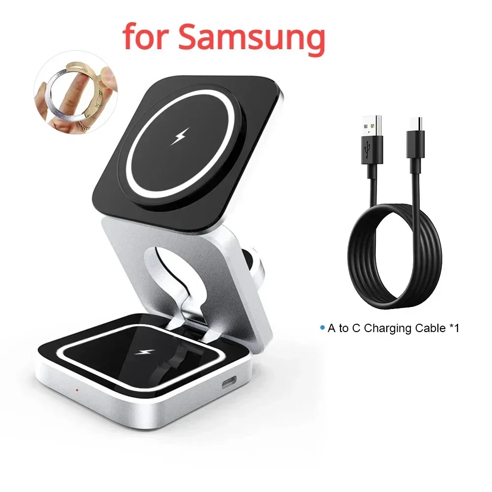 Travel Magnetic Wireless Charging Station 3 in 1 for IPhone 15 14 13 12 Pro/Max,Apple Watch 8, AirPods 3/2,Foldable Phone Hold