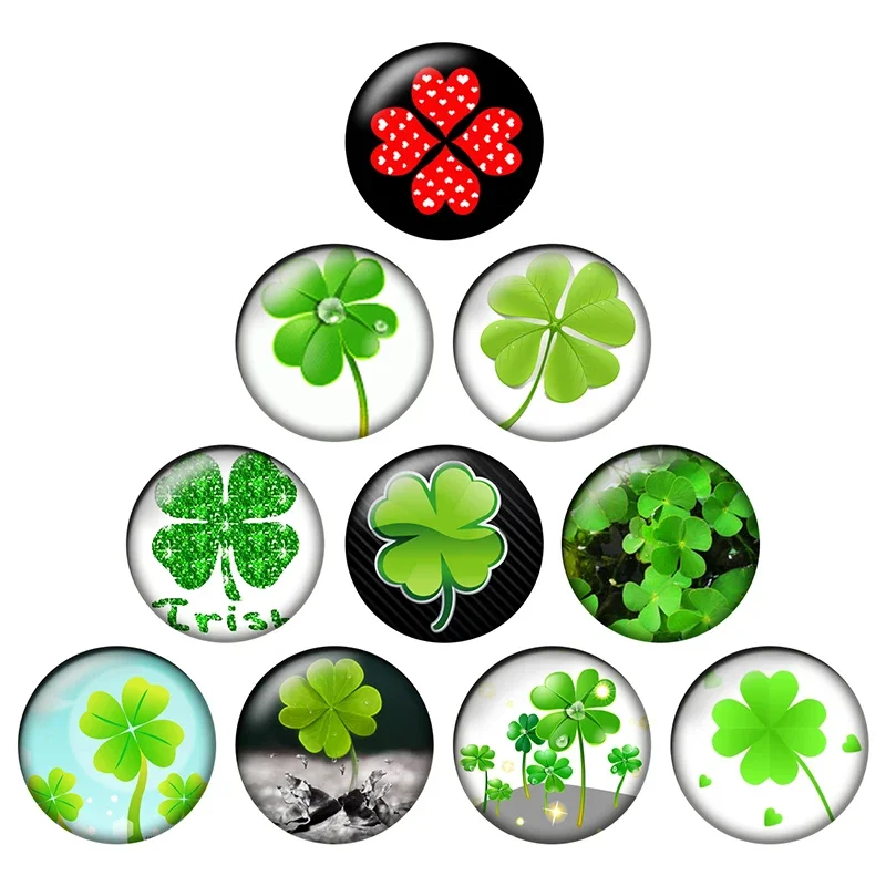 24pcs/lot 10/12/14/16/18/20/25mm Four-leaf Clover Glass Cabochons Dome Flat Back for Earring Bracelet Ring Base DIY Jewelry H153