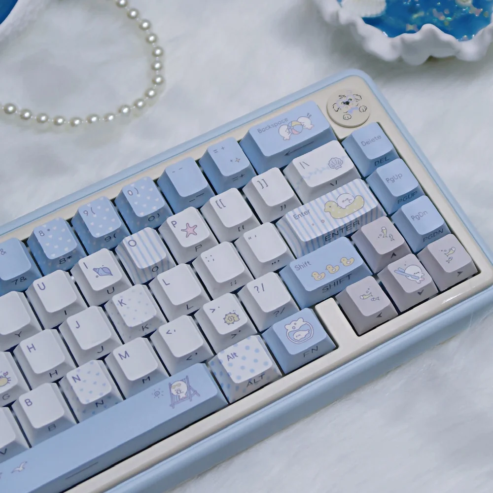 Haiyan Leopard Blue and White Keycaps Original Factory Side Engraved Translucent Thermal Sublimation Mechanical Keyboard Keycaps