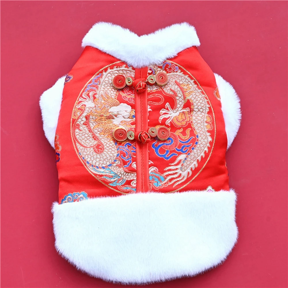 

Chinese Tang Style Coat New Year Autumn Winter Pet Two-legged Clothes Stand Collar Washable Embroidery Cat Small Dog Clothing