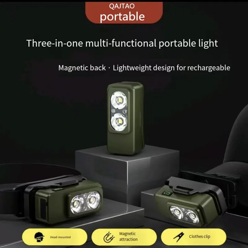 D Headlamp Rechargeable USB Motion Sensor 130lm Head Flashlight with Clip Magnetic Function Headlight for Outdoor Fishing