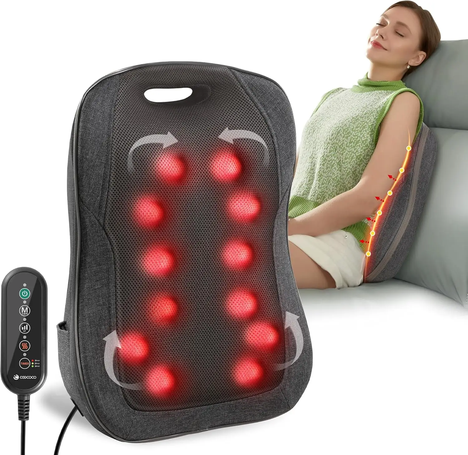 

Portable Shiatsu Back Massager with Heat, Kneading Pain Relief Pad for Office Home Use