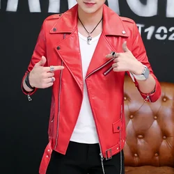 2024 men rivet leather coat lapels young handsome cultivate one's morality character inclined zipper fashion leather jacket