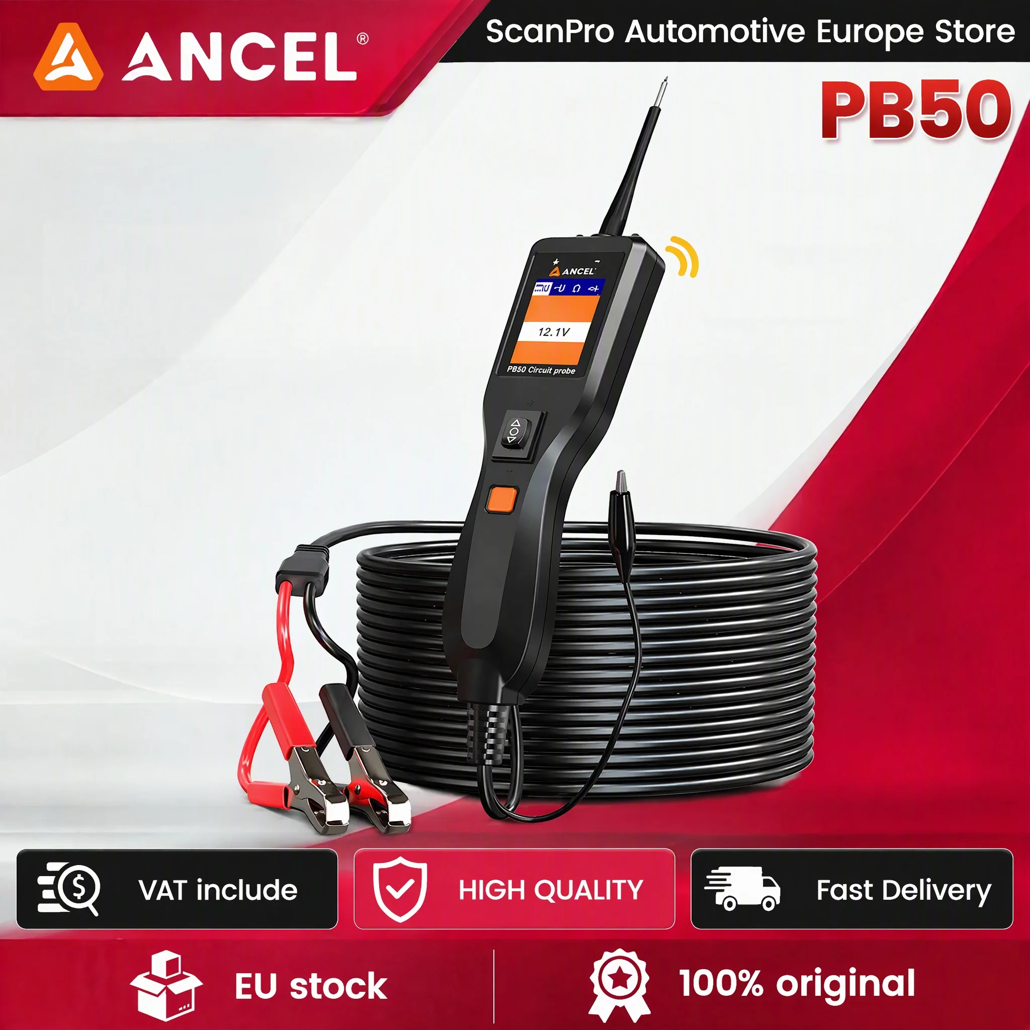 ANCEL PB50 Kfz-Stromkreistester 12/24V Prüfstift-Tester Widerstandstester Spannungs- und Stromprüfer-Set für die Diagnose von Autobatterie-Elektrosystemen
