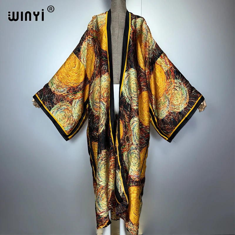 Winyi quimono africano feminino retro abaya mulher muçulmana cardigan blusa feminina solta festa kaftan casual praia cobrir boho vestido