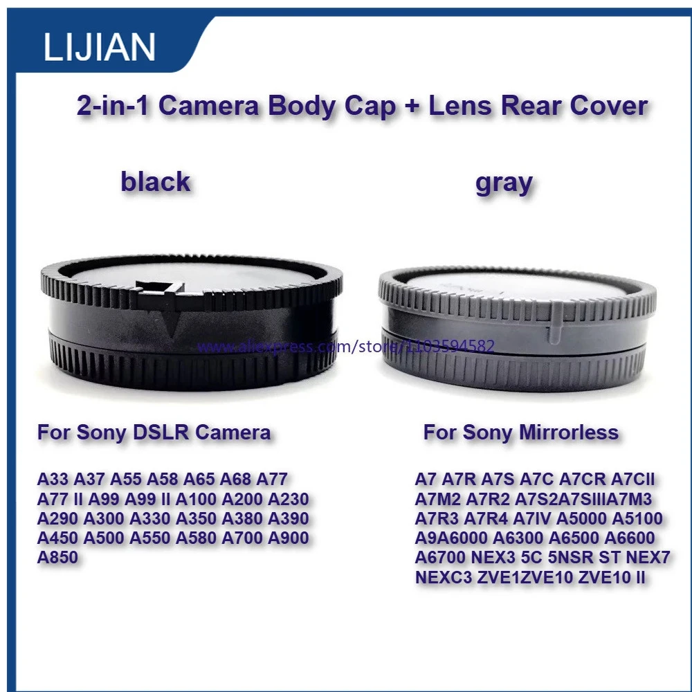 Nueva tapa del cuerpo de la cámara 2 en 1 + cubierta trasera de lente para cámara Sony A7 A7R A7II A7M3 A7R4 A7CII A7S3 A6500 A5100 A33 A58 A99 A700 A900