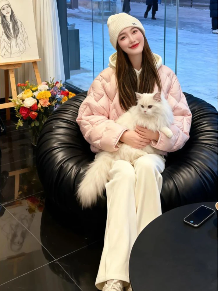 

Women's down Cotton Jacket Loose Thickened Winter New Style Diamond Grid Small Size Fashionable Cotton Padded Coat Casual Style