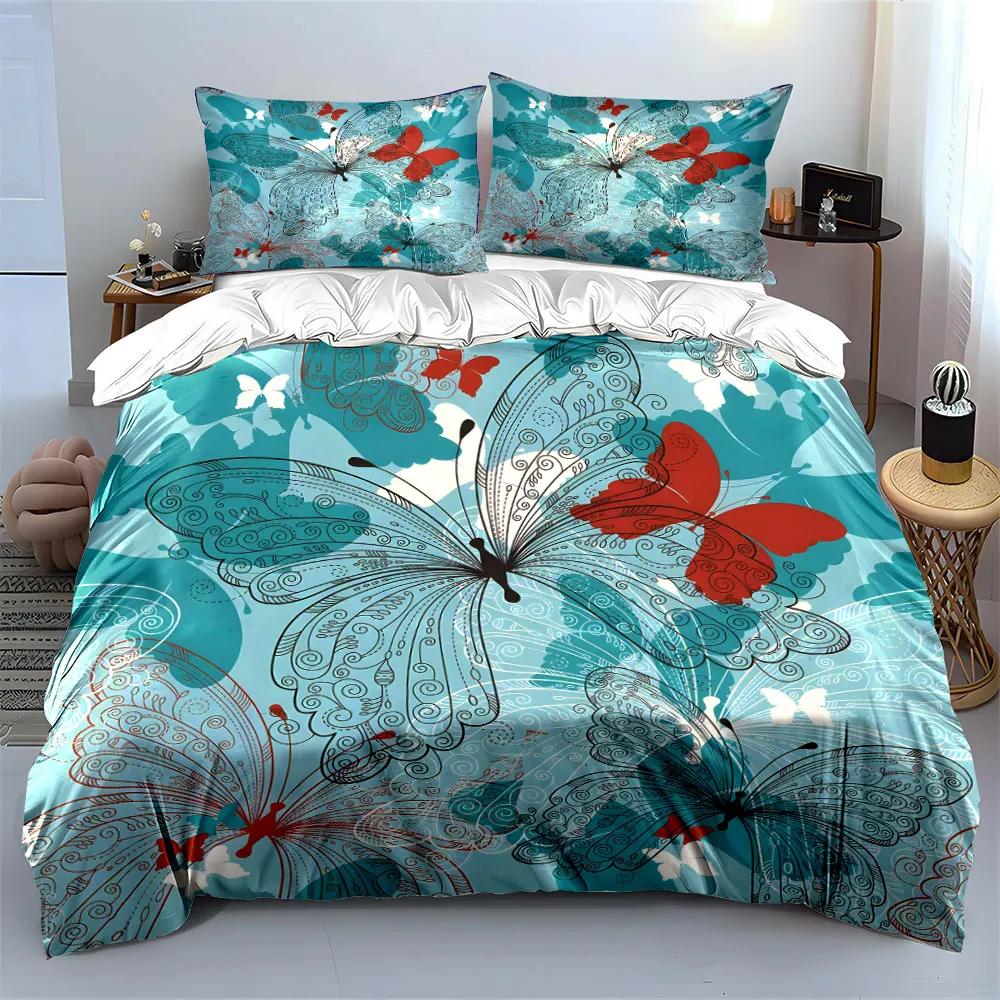 Butterfly patterns with abstract lines Print Bedding Set 1Duvet Cover 2Pillowcases for Adult and Children Luxury Gift Full Size