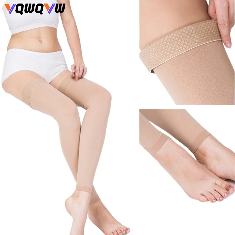 

1Pair Thigh High Footless Compression Sleeves with Silicone Band for Women & Men, Firm 20-30 mmHg Graduated Support