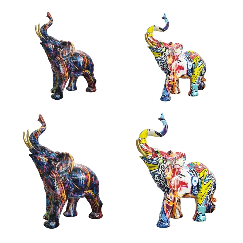 

Resin Elephant Ornament Art Colorful Animal Statue Desk Decor Sculpture for Home Office Hotel Restaurant new arrival