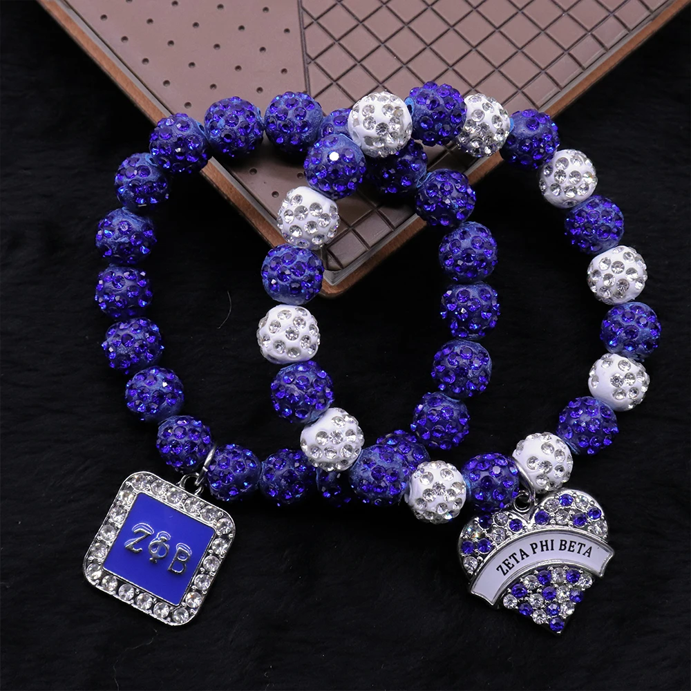 Fashion Crystal Ball Beads Greek Letter Social Community ZPB Zeta Sigma Delta SGR DST Sorority Bracelet Jewelry for Women