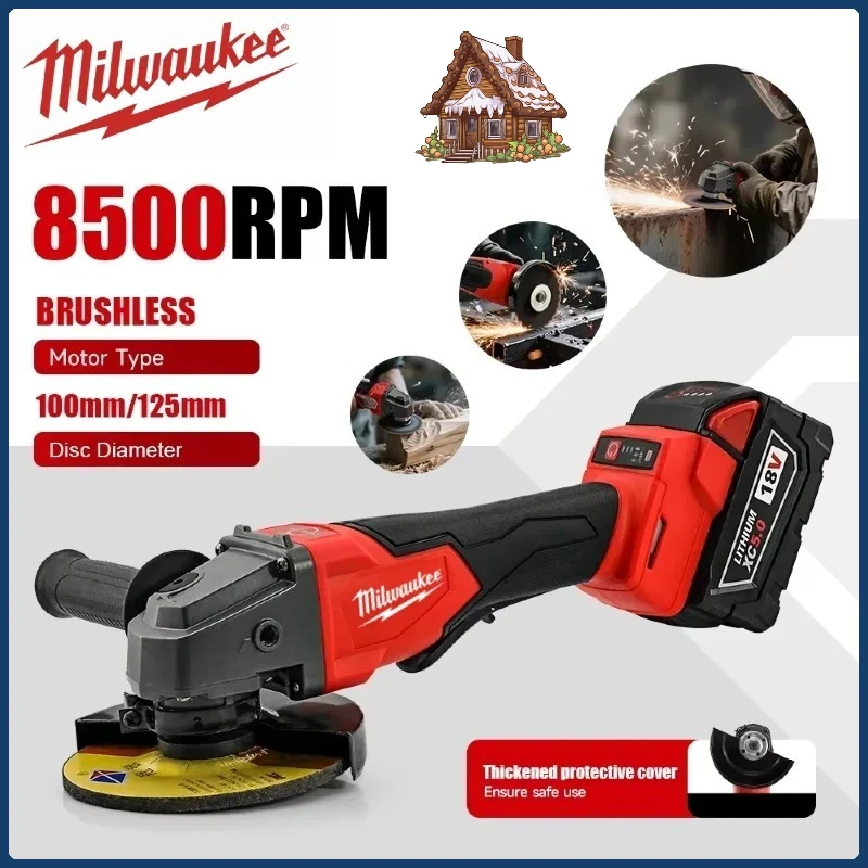 

Угловая шлифовальная машина Milwaukee 125 мм, полировально-режущий станок, шлифовальный станок, лопастной переключатель без блокировки, мощные электрические аккумуляторные электроинструменты