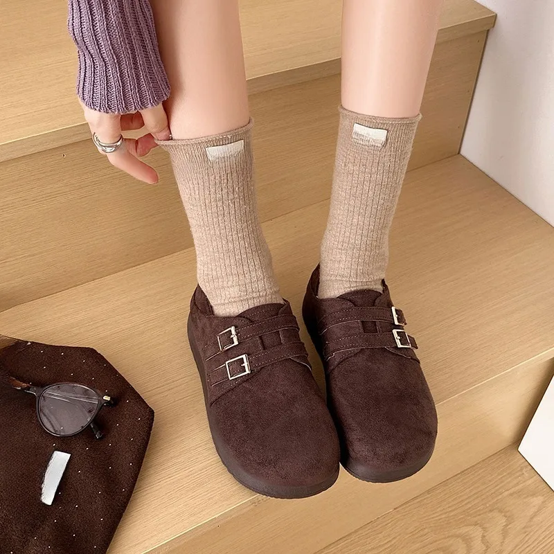 Women's 2026 New Autumn Double Buckle Can Step on Heel Two-wear Thick-sole One-leg Slip-on Single Shoes