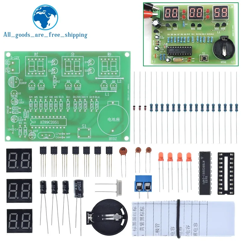 TZT DIY Kits AT89C2051 Electronic Clock Digital Tube LED Display Suite Electronic Module Parts and Components DC 9V - 12V