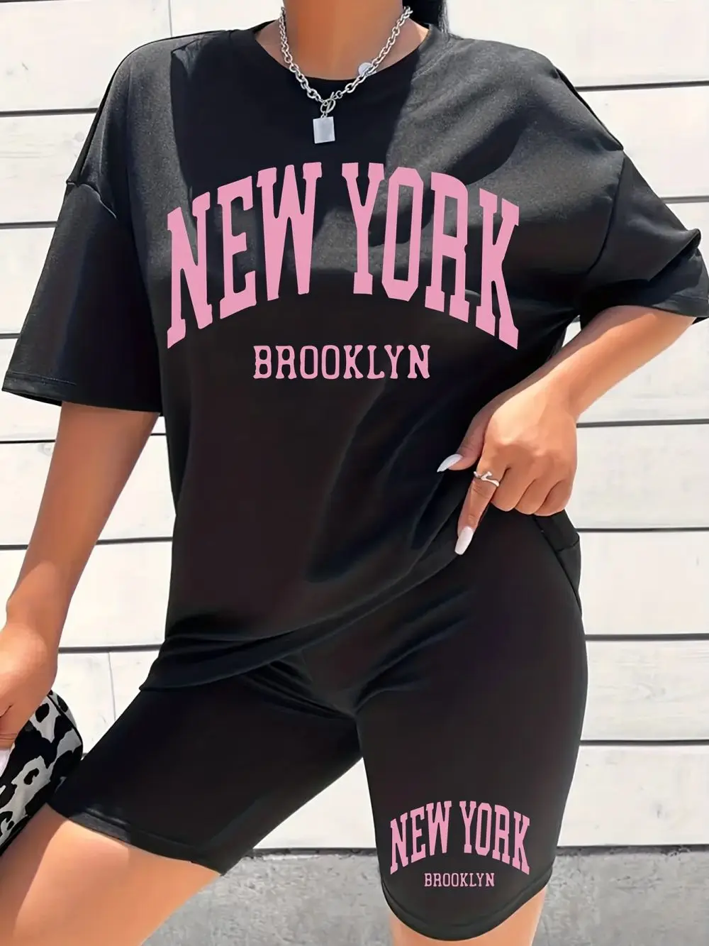 New York Brooklyn Letter Prints Short Sleeved Suit Fashion Women Tops & Shorts Two Pieces Set Summer Casual O-Neck Loose Clothes