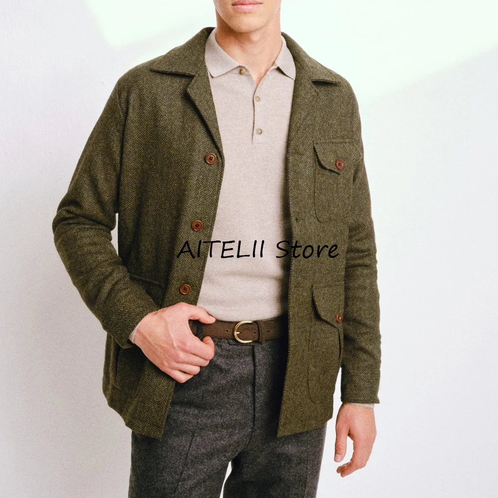 

Blazers for Man Vintage Herringbone Fabric Elegant Man Suit Lapel Men Jackets Single Breasted Men's Jacket Suits Advanced Outer