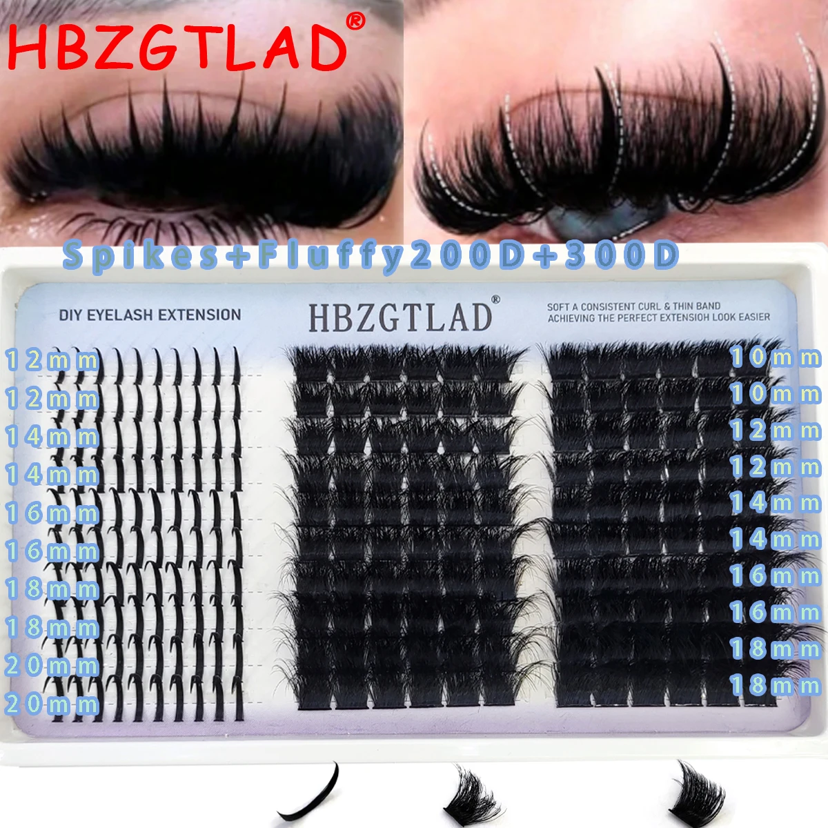 HBZGTLAD FluffyLash Cluster Lash 300D-60D Bottom+Thorn Cluster Fairy Manga Lash Cluster Extended Lash Cluster with Spike eyelash