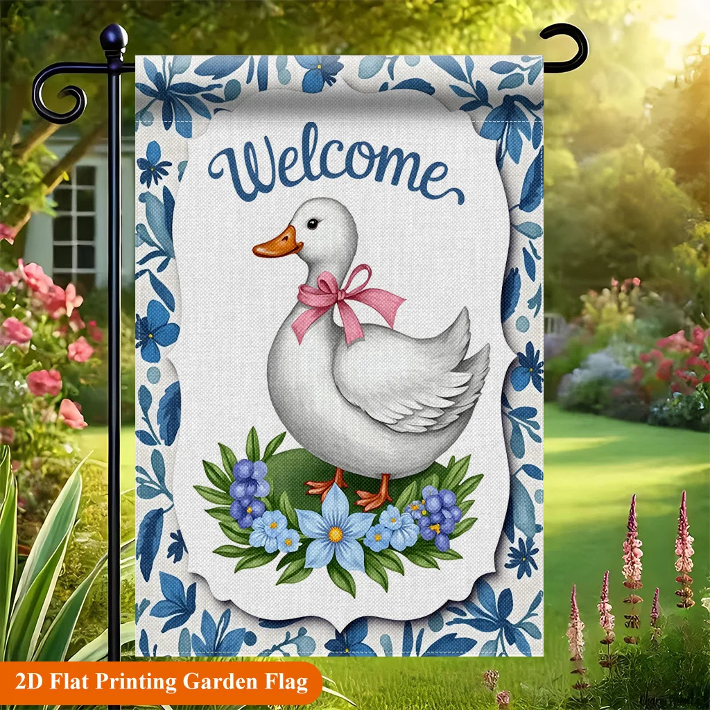 

1pc 2D Flat Duck Floral Garden Flag 11.8x17.7in Double Sided Linen Waterproof Outdoor Yard Porch Farmhouse Home Decor