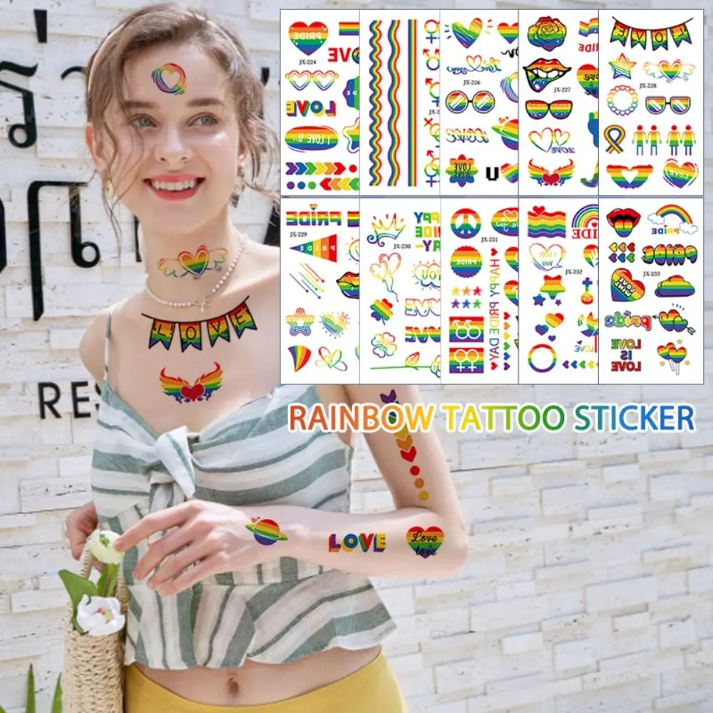 Queer Rainbow Tattoo Stickers Gradient Colors Waterproof and Sweat-proof Semi-permanent Tattoo Stickers Water Transfer Process