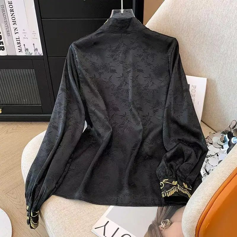 New Chinese Style Tops Women's Traditional Phoenix Embroidery Long Sleeved Shirt Carnival Event Hanfu Match Stage Base Wear