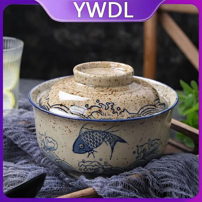 

6.5inch Japanese Style Ramen Bowl With Lid Ceramic Instant Noodle Bowl For Soup Rice Noodle And Porridge Kitchen Tableware