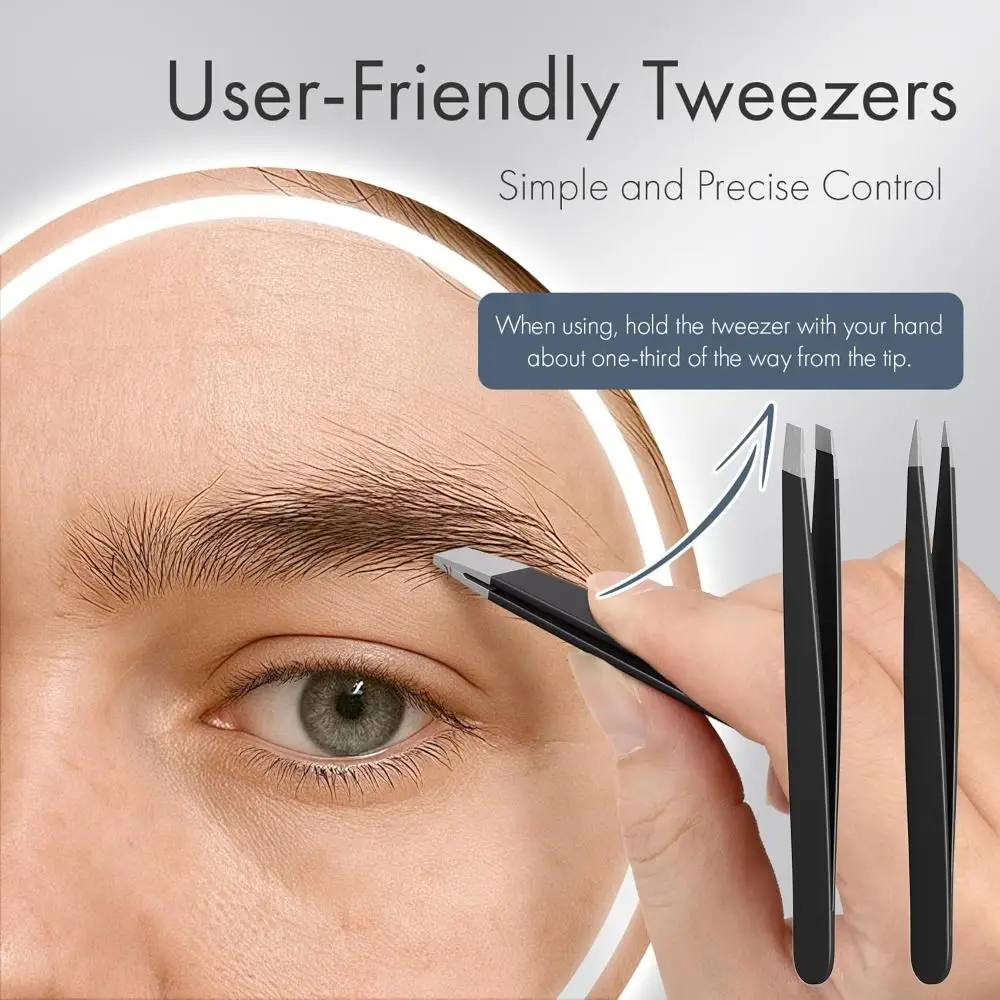 2PCS Slant & Point Tip Eyebrow Tweezers Stainless Steel Ingrown Hair Removal Professional Tweezer Set Eyebrow Pliers