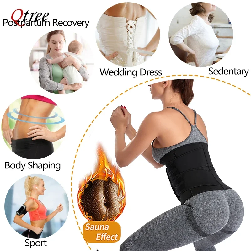 Qtree mulheres cintura trainer sauna suor cincher treino trimmer cinto perda de peso corpo shaper compressão emagrecimento espartilho