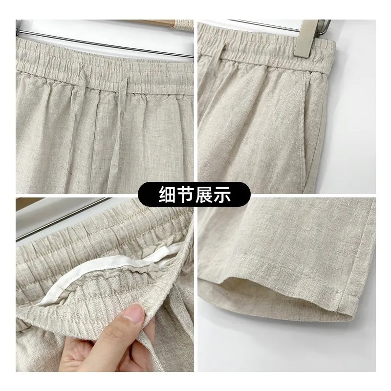 Plus-Size Men's Summer New Linen Solid Color Casual Knee-Length Shorts with a High-End Feel, Trendy, Loose, Versatile for Commuting